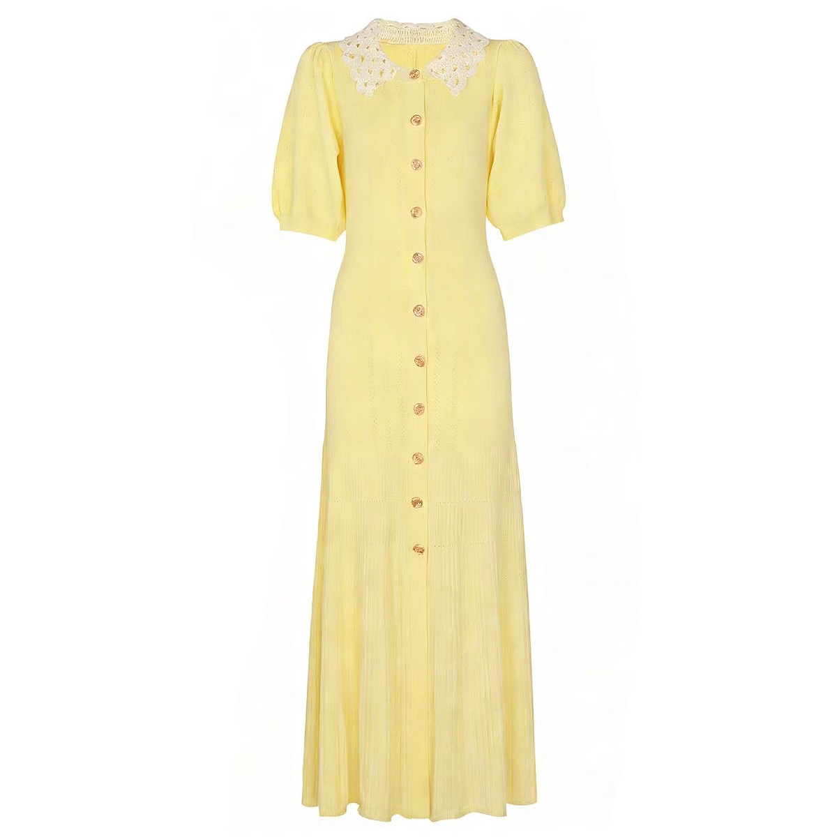 高品质春秋新款时尚灯笼袖针织网红流行修身显瘦绣花领连衣裙