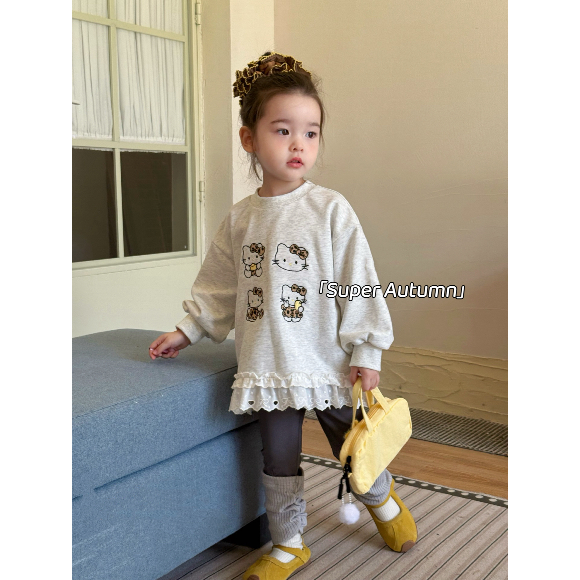 女童秋季韩版卡通提花花边卫衣