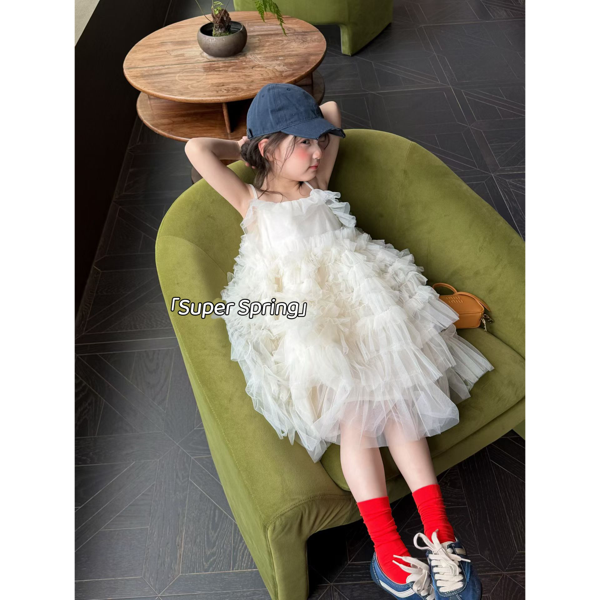 女童26春季新款韩版气质网纱连衣裙公主吊带蛋糕长裙韩系宝宝裙子