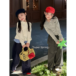 新款 子围裙休闲裤 韩版 T恤上衣ins风格 字母刺绣POLO长袖 女童26春季