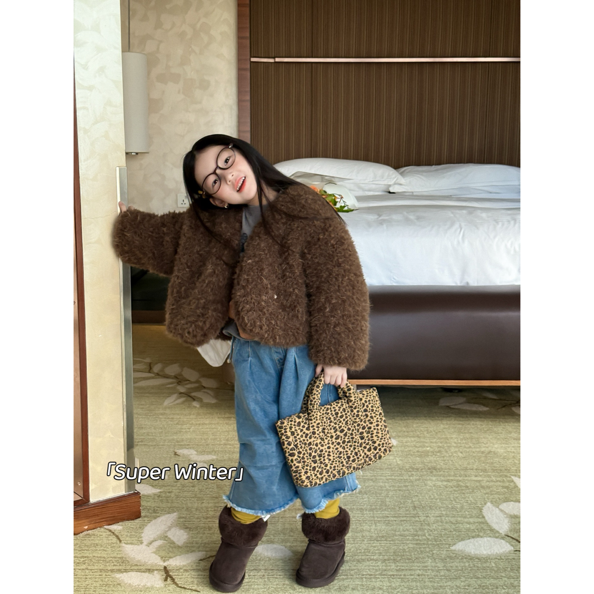 女童冬季新款韩版hy淑女毛毛皮草外套气质模特走秀中小童套装时尚