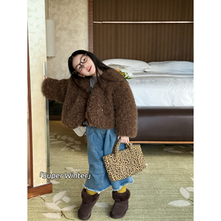 女童冬季新款韩版hy淑女毛毛皮草外套气质模特走秀中小童套装时尚