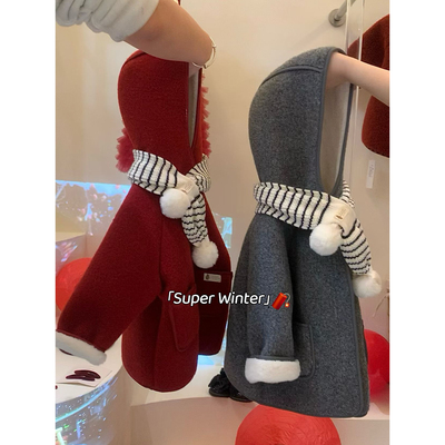 女童冬季加绒连帽呢大衣