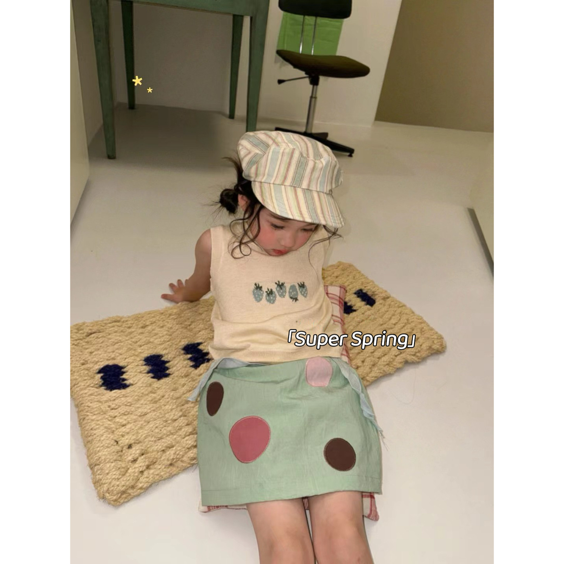 女童26夏季新款韩版卡通草莓背心上衣小清新半裙韩系女孩两件套装