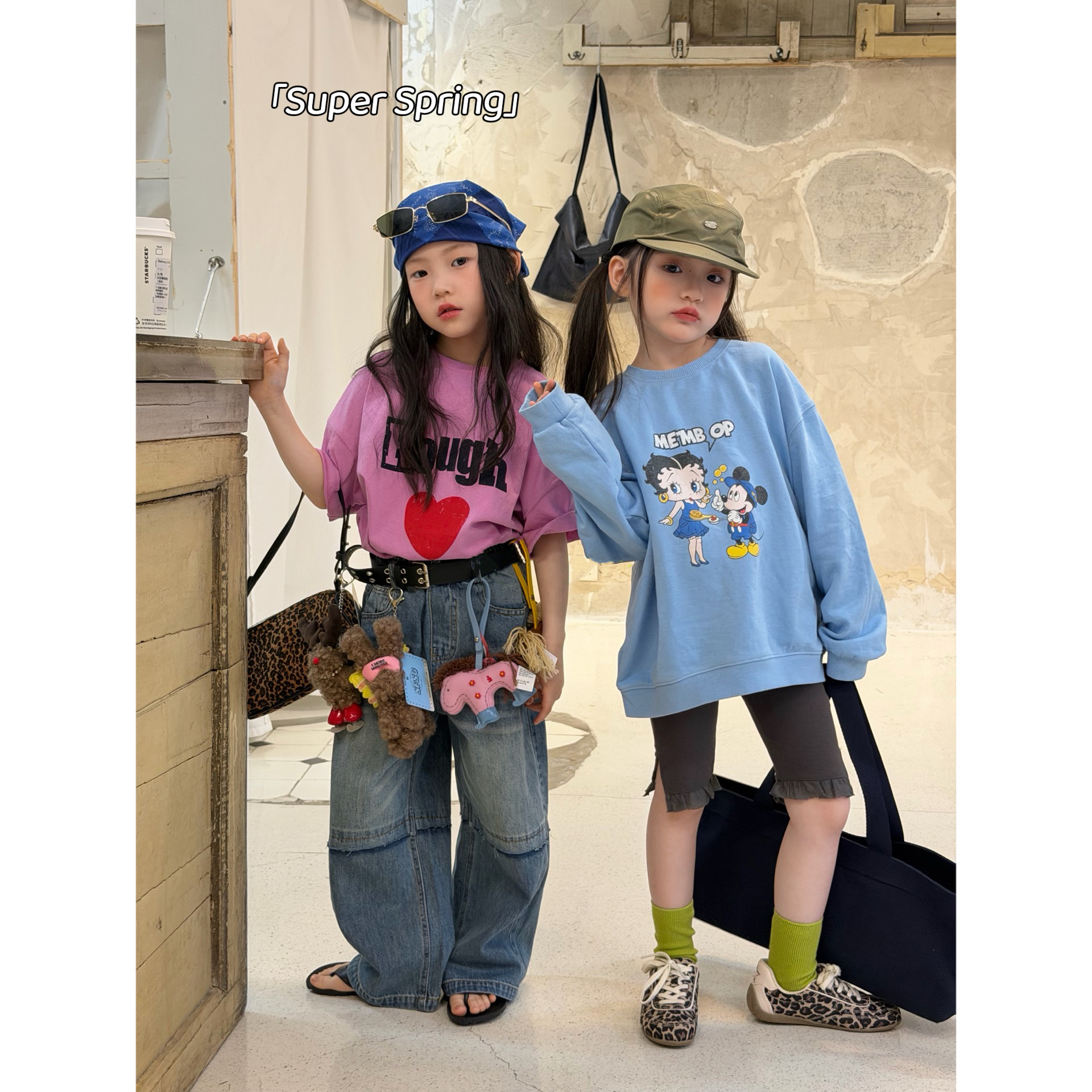 女童26春季新款韩版卡通印花套头卫衣纯棉宽松休闲上衣时尚套装潮