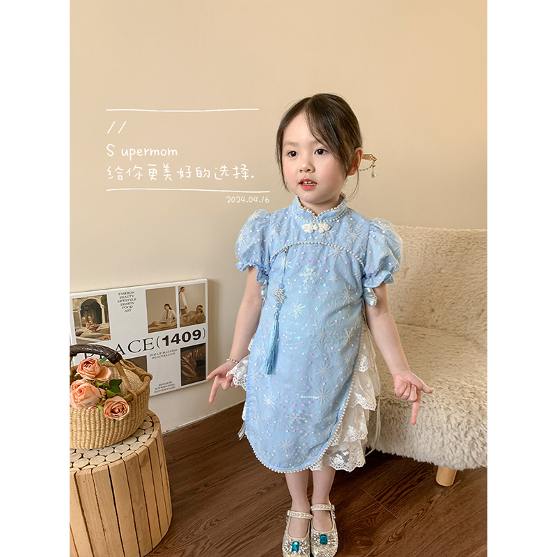 女童新中式短袖旗袍裙子