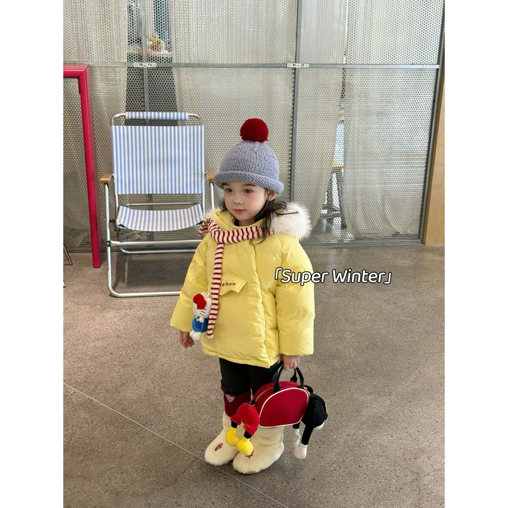 女童冬季韩版毛毛连帽棉服