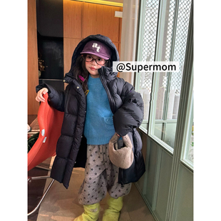 女童26冬季新款时尚中长款棉服上衣连帽轻薄加厚外套百搭休闲大衣