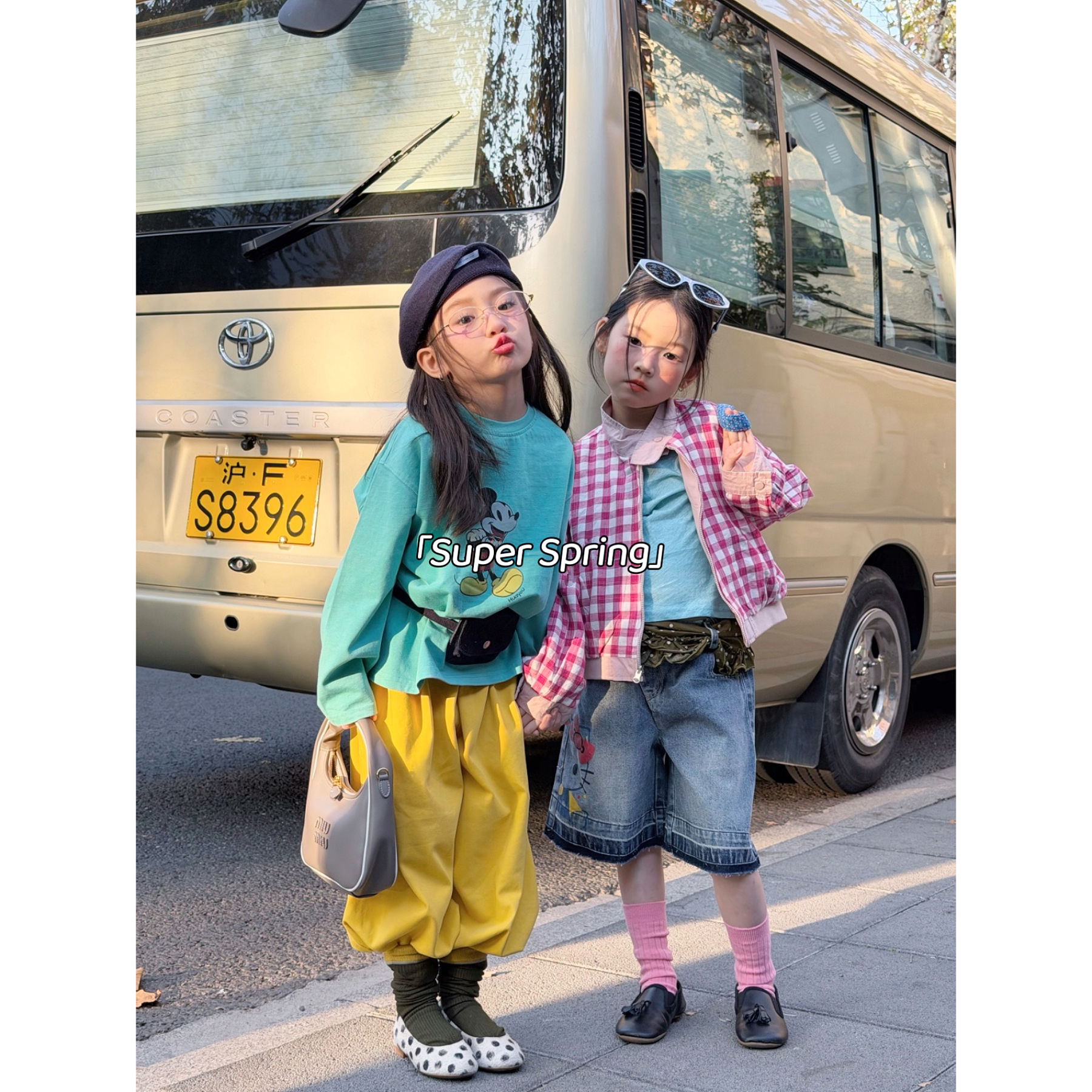 女童26春季新款韩版卡通米奇套头长袖T恤韩系格子外套ins风网红款