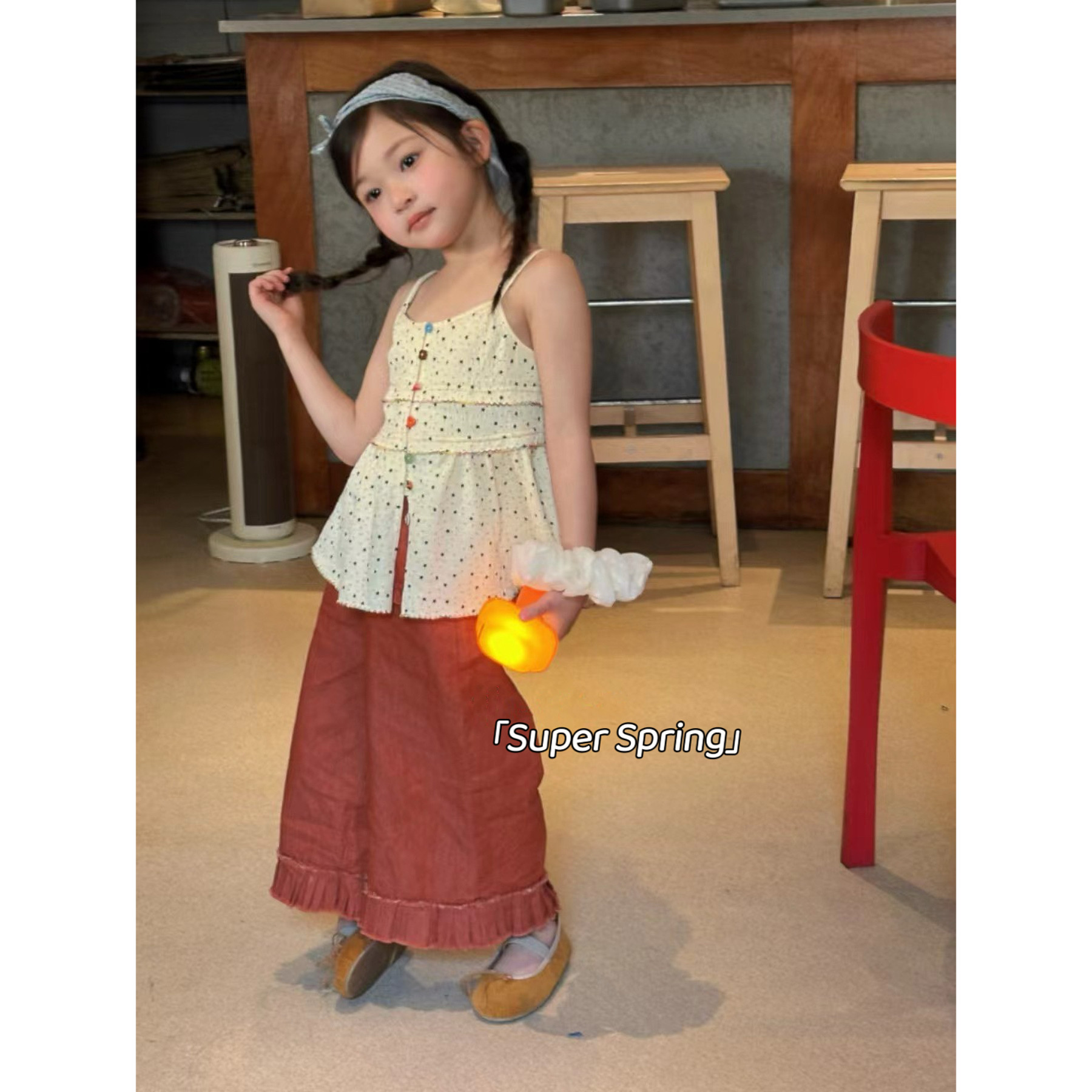 女童26夏季新款韩版宽松波点吊带上衣休闲花边喇叭裤两件套中小童