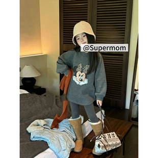 女童26冬季新款韩版卡通米奇套头长袖卫衣加厚保暖打底绒衫网红款