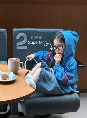 女童春季新款韩版撞色连帽外套中小童休闲蓝色拉链开衫上衣卫衣潮