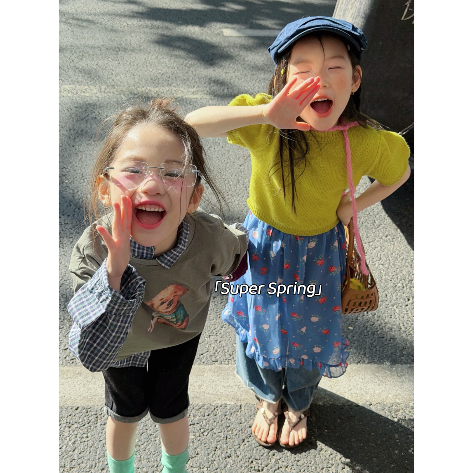 女童26春季新款韩版卡通狗狗印花T恤格子衬衫套装网红韩系针织衫t