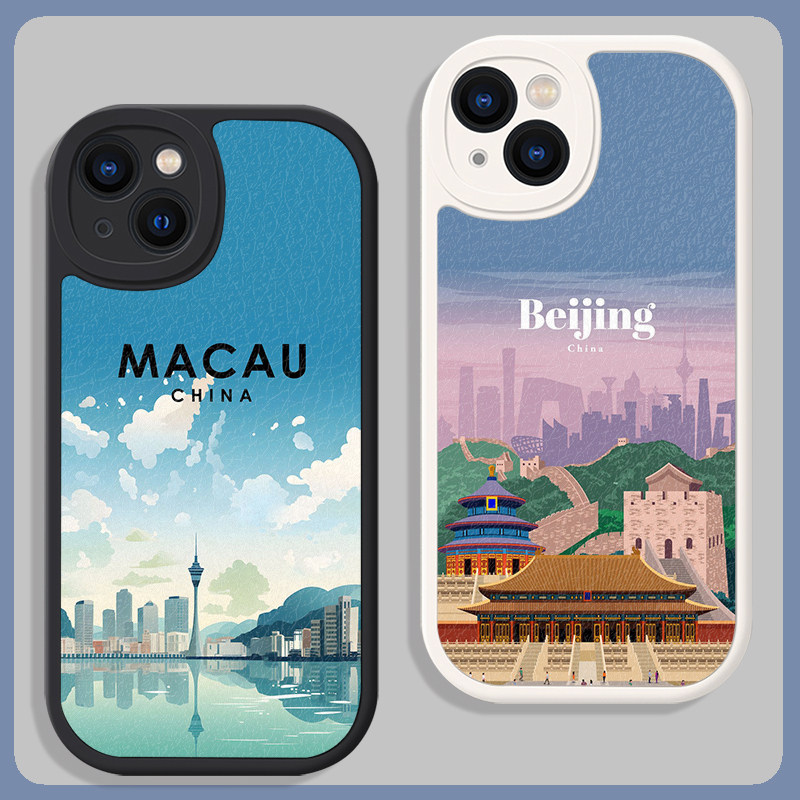 全球旅游城市插画适用15苹果14promax手机壳13全包12小米11华为mate50硅胶P60小羊皮nova10荣耀90地标oppo潮