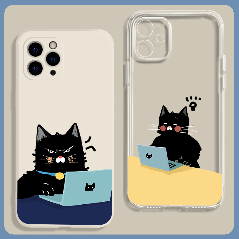 原创趣味可爱黑猫咪手机壳搞怪