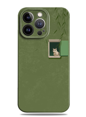 一扇窗可爱猫咪绿色清新适用苹果16e手机壳15promax12小米14华为mate60菲林p70简约nova13一加oppo全包vivo潮