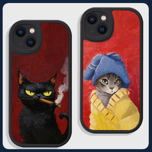 搞怪趣味猫咪情侣适用苹果17air手机壳16promax小米15华为nova14硅胶mate80小羊皮p70荣耀400防摔vivo潮oppo