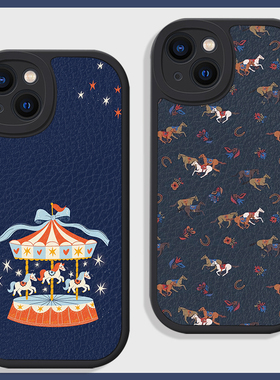 旋转木马蓝色艺术苹果17air手机壳16promax小米15华为nova14硅胶mate80小羊皮P70软oppo荣耀400防摔vivo文艺