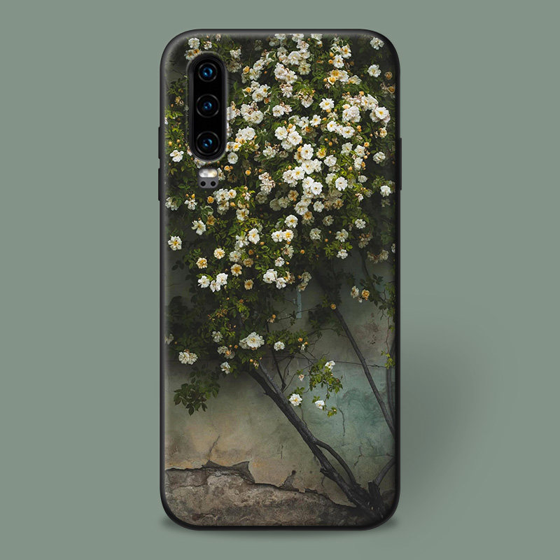 适用华为30pro手机壳/p9/P10plus/p20P40+文艺复古白花朵磨砂全包