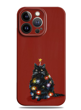 软萌彩灯猫咪适用苹果16promax手机壳15圣诞13小米14华为mate60菲林p70荣耀200红色nova12一加oppo全包vivo潮