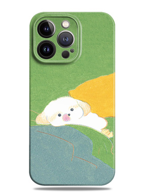 可爱被窝小狗绿色治愈适用苹果16手机壳15promax12小米13华为nova14菲林p80荣耀400磁吸mate70一加oppo软vivo