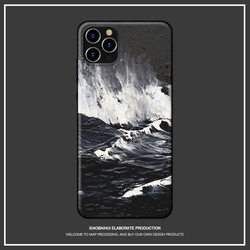 适用于iphonepro11/XSmax/78plus/6苹果XR13手机壳油画海浪12mini