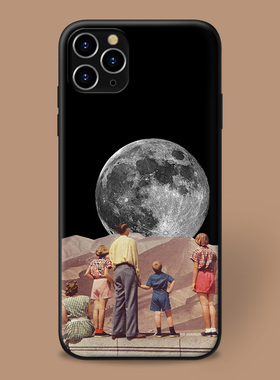 适用苹果12mini手机壳11promax/xr/6/7/8pluse太空月球复古怀旧风