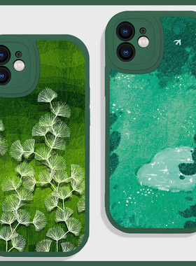 绿色文艺治愈清新适用苹果16e手机壳15promax小米14华为nova13硅胶mate60小羊皮p70荣耀200防摔vivo一加oppo