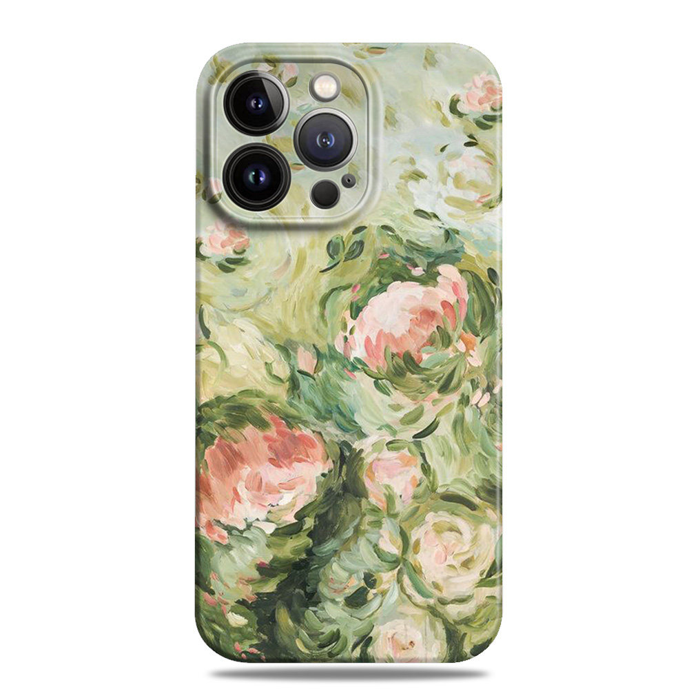 月季花抽象艺术清新油画风适用苹果15promax手机壳13小米14华为mate60高级感nova12一加oppo全包vivox100三星