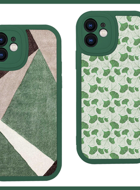 绿色简约清新银杏叶适用苹果15promax手机壳13小米14华为mate60硅胶nova12小羊皮荣耀100防摔vivoS18全包oppo