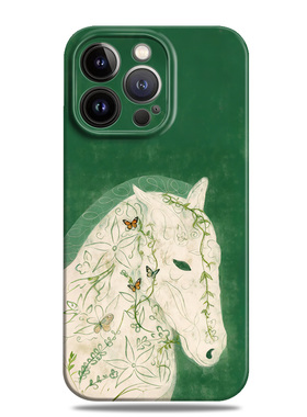 白色骏马文艺森林绿适用苹果17手机壳16promax15小米13华为nova14菲林p80荣耀400磁吸mate70一加oppo马年vivo