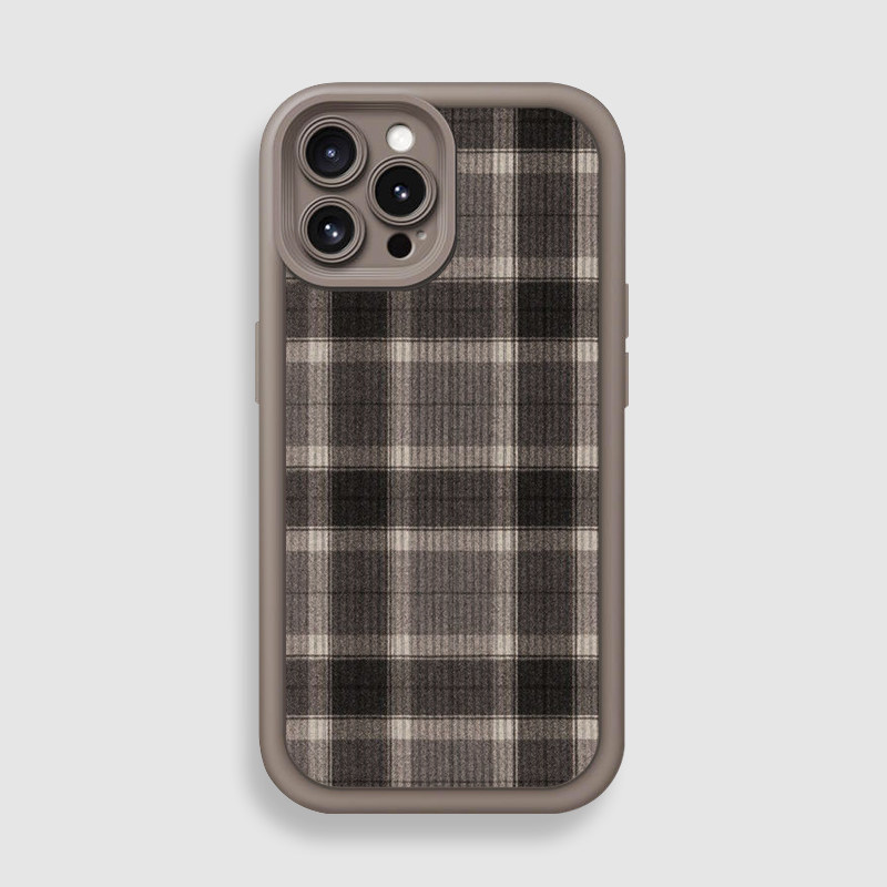 咖啡色秋冬经典黑格子iphone15手机壳适用苹果14小米13华为mate60全包P50荣耀90防摔vivo一加oppo网红ins风潮