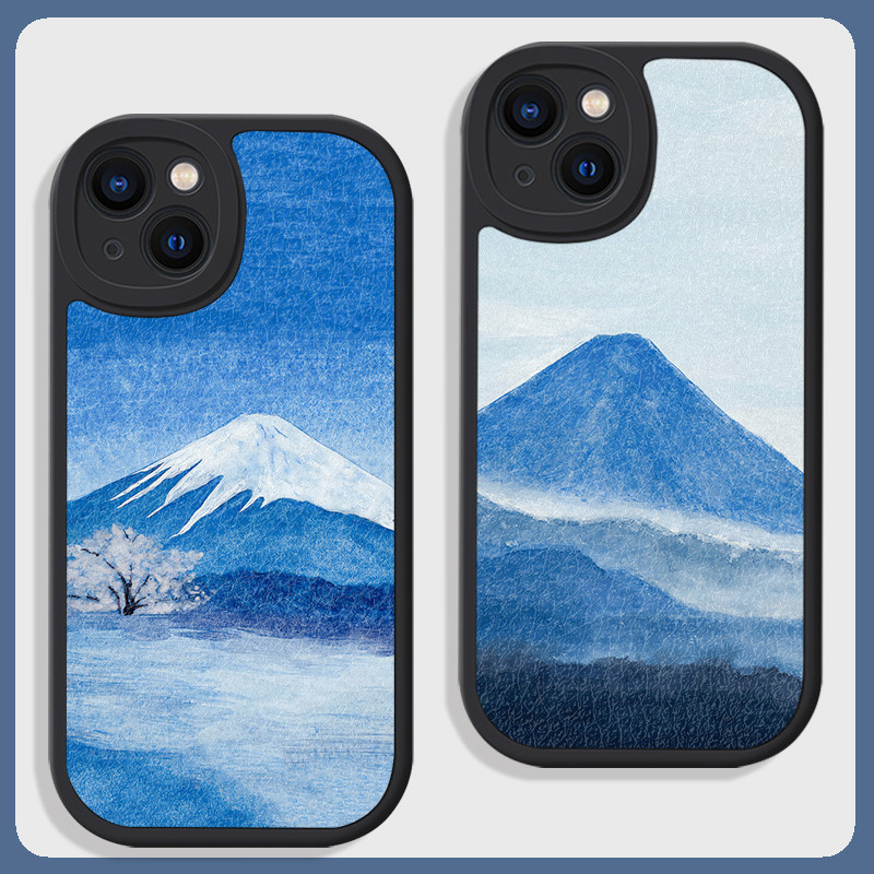 蓝色富士山清冷艺术氛围感手机壳