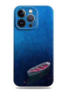 小花船艺术感适用苹果16promax手机壳15蓝色12小米14华为mate60菲林p70荣耀200简约nova13一加oppo全包vivo软