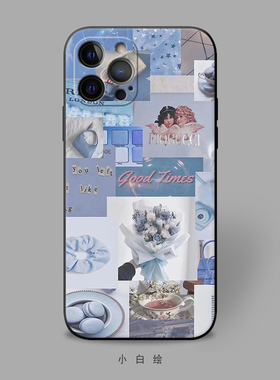 适用苹果12mini/xr/678pluse/iphone11promax手机壳蓝色冷淡风ins