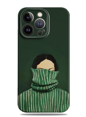 挡脸少女慵懒绿色适用苹果16promax手机壳15小米14华为mate60菲林p70荣耀200小众nova13一加oppo全包vivo文艺