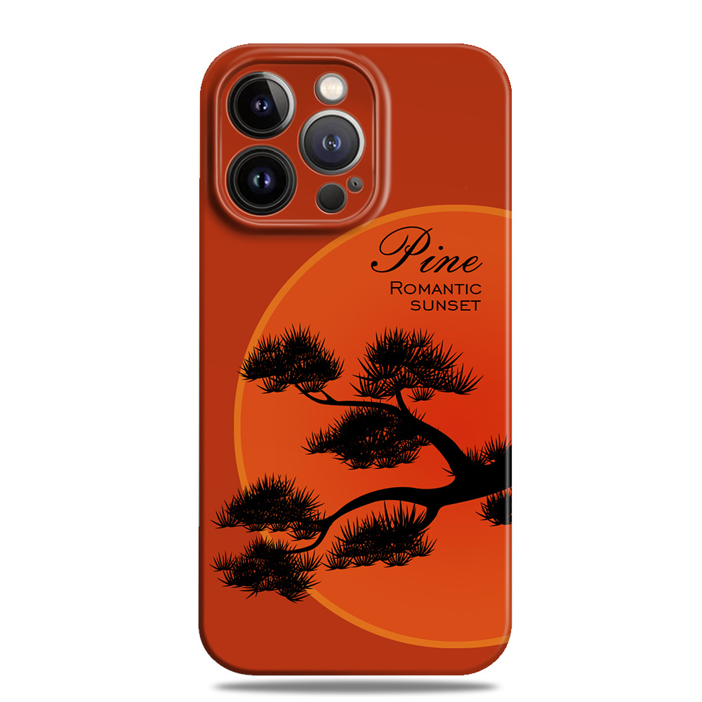 原创小众新中式松树落日手机壳