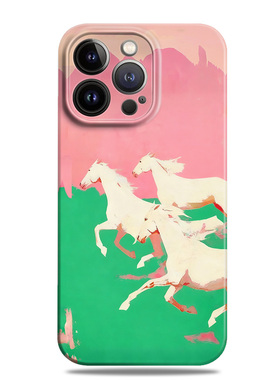 奔腾骏马粉绿现代艺术适用苹果17手机壳16promax15小米13华为nova14菲林p80荣耀400磁吸mate70潮oppo马年vivo