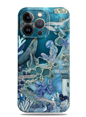 蓝色梦幻海底世界适用苹果17手机壳16promax15小米13华为nova14菲林p80荣耀400磁吸mate70一加oppo全包vivo潮