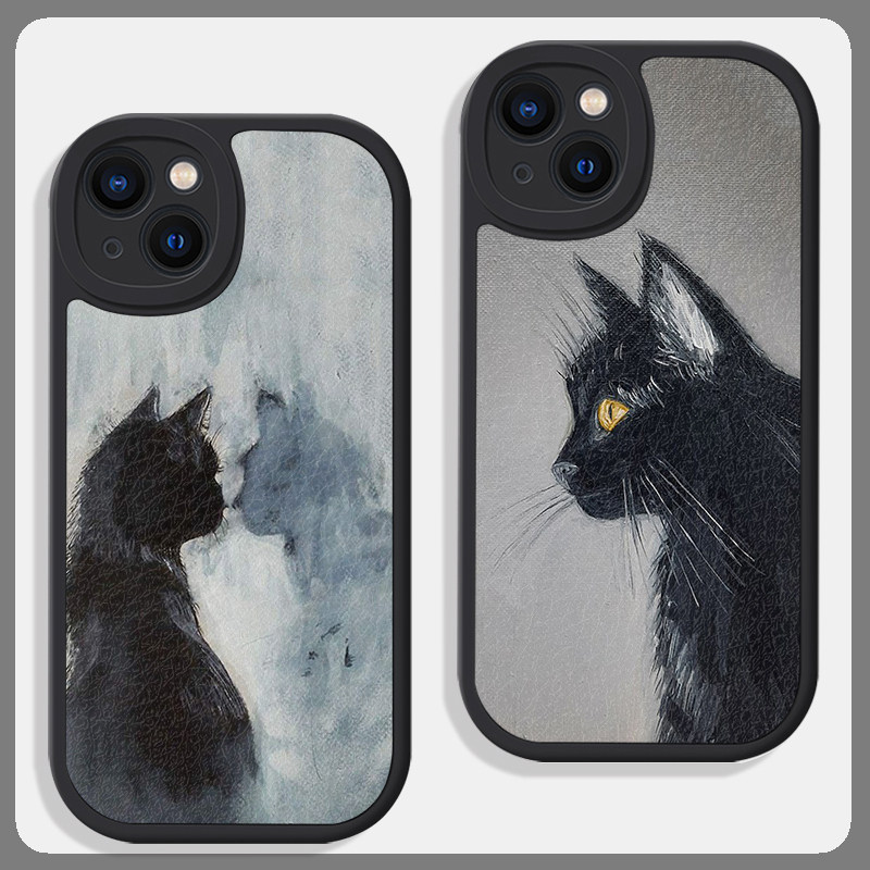 黑猫咪抽象油画风手机壳小众艺术