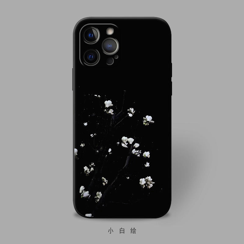 苹果玉兰花简约风黑色耐脏手机壳