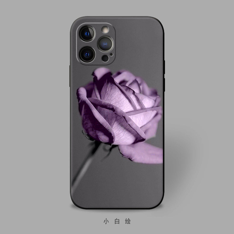 苹果手机壳适用紫玫瑰女款全包