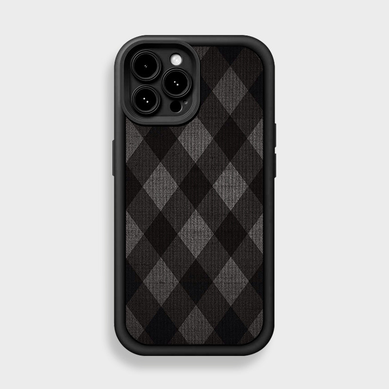 黑色菱格简约商务风iphone17手机壳适用苹果16小米15华为mate60全包P80荣耀400防摔vivo一加oppo高级感男款潮