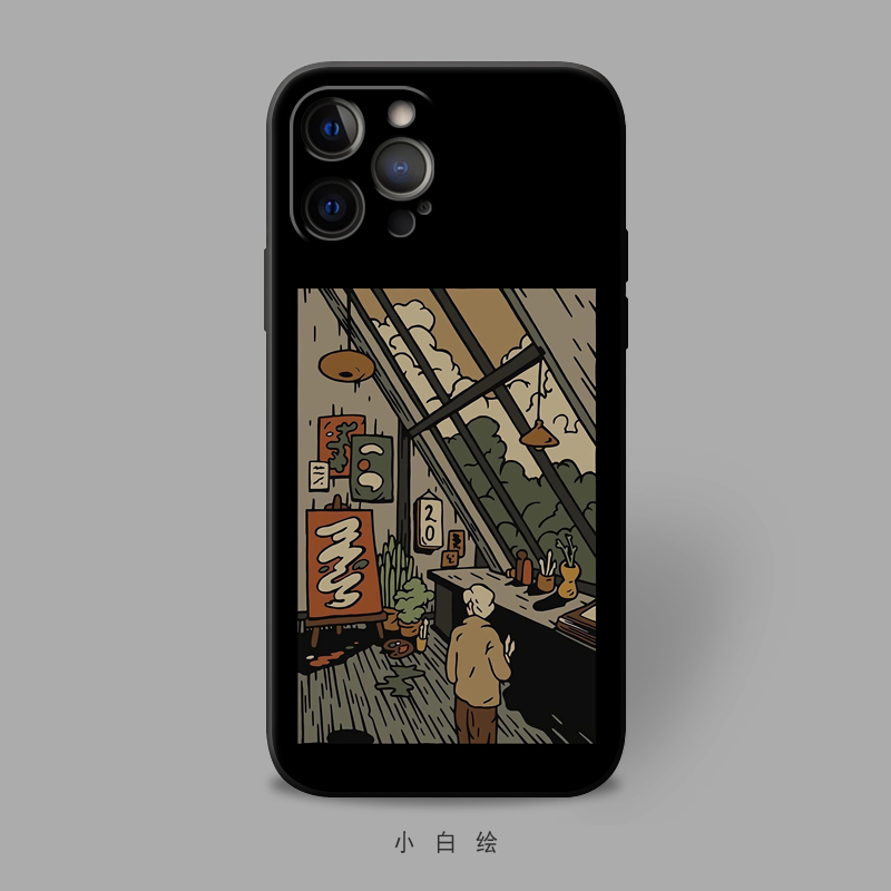 简约插画适用苹果13promax/12mini/xr/678全包iphone11手机壳防摔