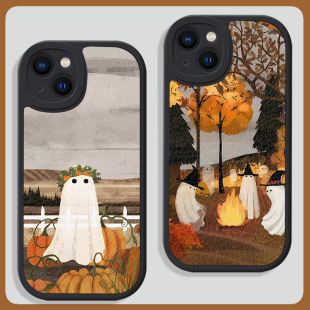 小众原创小幽灵可爱治愈适用苹果15promax手机壳13全包12小米14华为mate60硅胶P40小羊皮防摔oppo软vivo女款