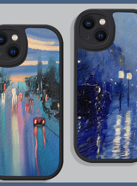 蓝色复古艺术油画适用苹果15promax手机壳14全包13小米12华为mate60硅胶P40羊皮nova11防摔oppo荣耀vivo抽象