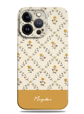 ins风文艺复古黄色小花朵菱格适用苹果15手机壳13promax菲林12小米14华为mate60高级感P50一加oppo荣耀vivo潮