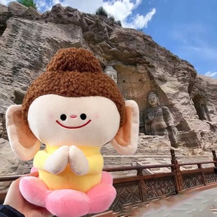 可爱莲花小佛毛绒玩具合十小佛公仔摆件云冈石窟文创公仔创意礼物