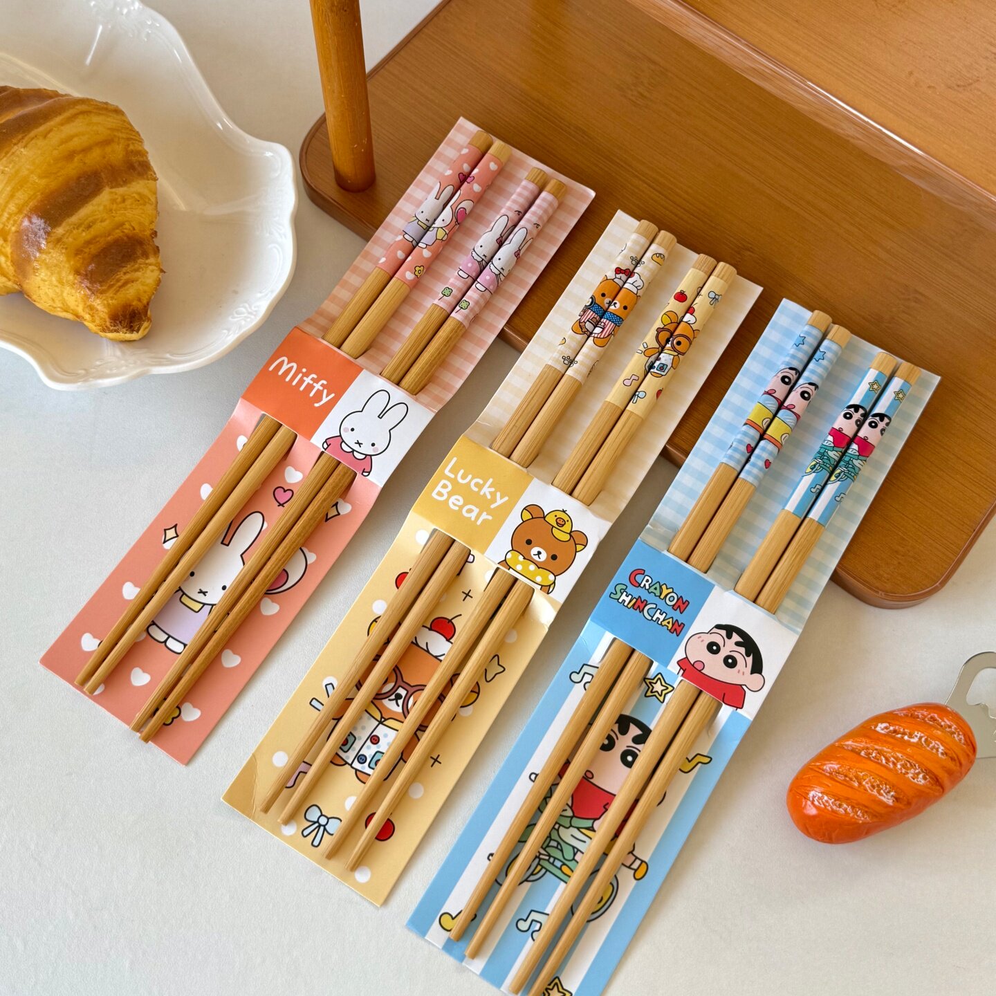 奶油色可爱卡通小熊一人一筷天然竹木家用防霉耐高温筷子儿童成人
