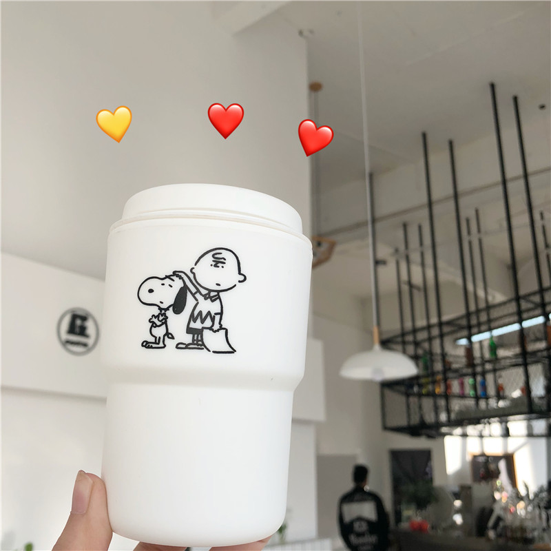 韩风ins网红可爱史露比极简风字母印花白色随手杯咖啡杯吸管杯
